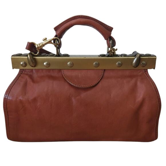 vtg CE.DI 2 Italian leather satchel crossbody Gladstone frame doctor bag purse - Picture 2 of 11